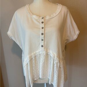 POL Ivory Lace Button-Up Blouse